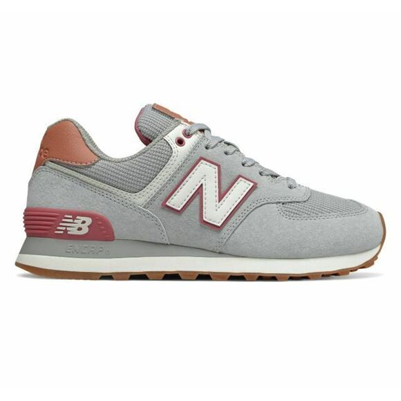 NEW Size 12 Womens New Balance 574 Classic Grey Red Sneakers  logo WL574BCZ - Picture 1 of 4